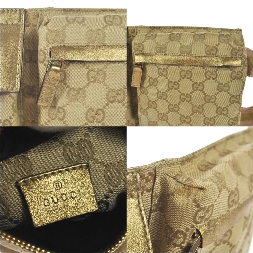 Gucci Gold Beige GG Canvas Dual Pocket Crossbody Belt Bag - Picture 9 of 12